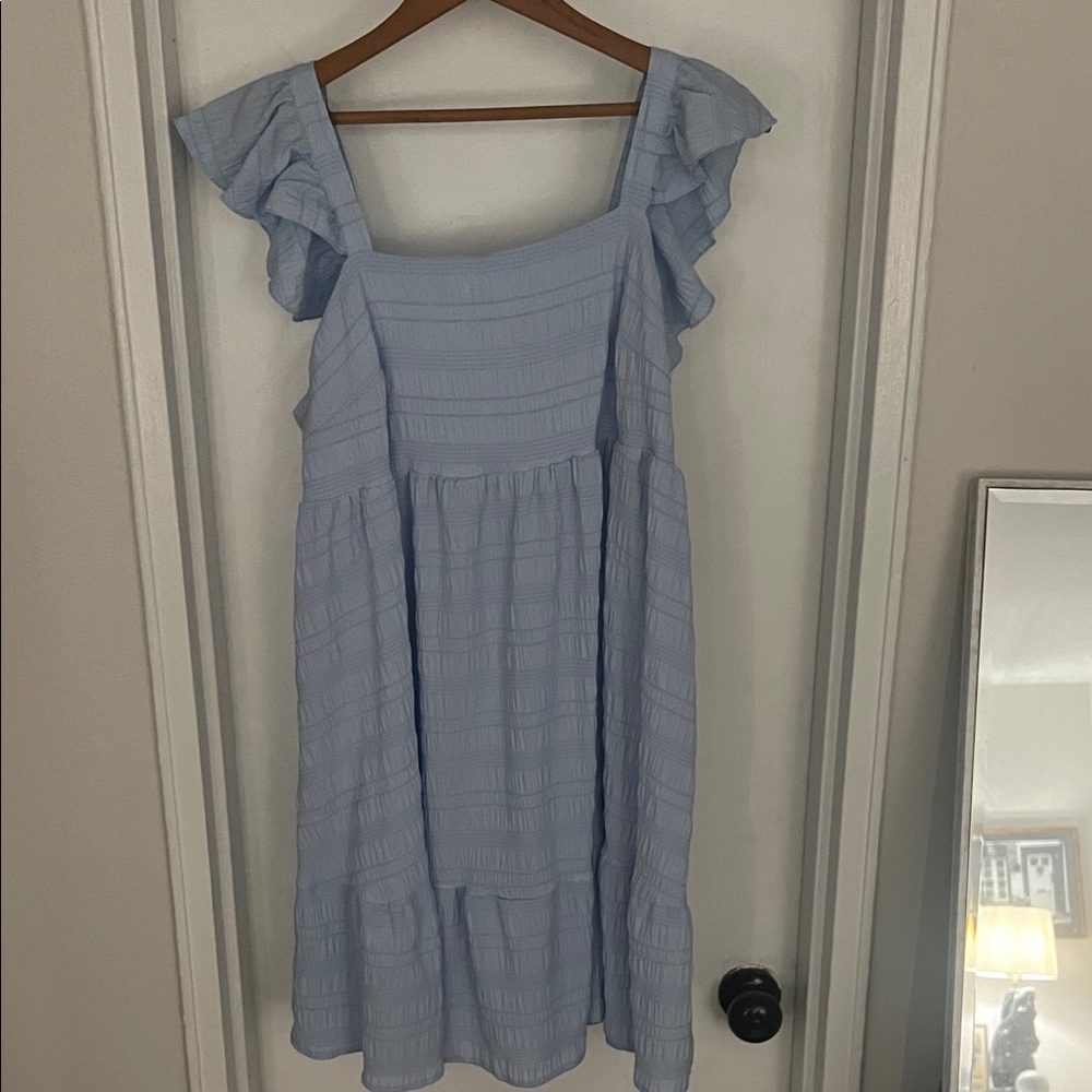 Light Blue Ruffle Sleeve Maternity Dress